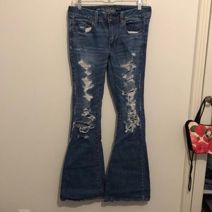 Bell bottom distressed jeans